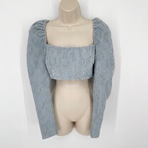 Naked Wardrobe Crop Top NEW Womens Sz S Style NWSP20-T3 Lt Blue Lace Long Sleeve